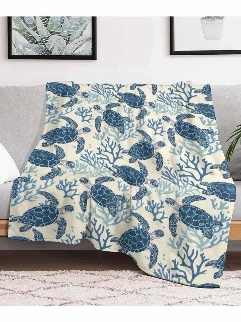 Cute Sea Turtle Throw Blanket 50